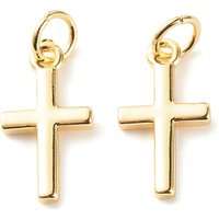 Pendentif en laiton en croix avec anneau, plaqué or 18K — Breloques et pendentifs