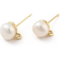 Natural Pearl Stud Earrings Findings with Brass and Horizontal Loops — Jewelry Findings