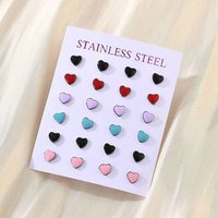 Enamel Heart Stud Earrings in Stainless Steel for Women — Costume Jewelry