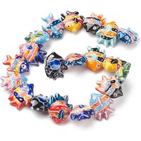 Perles en Porcelaine Fait Main, Poisson, Couleurs Mélangées, 17-18x21-22mm — Perles à bijoux