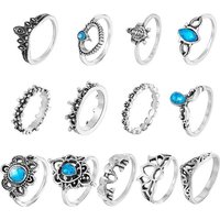Aquamarine Rhinestone Stackable Rings Set for Women - 13 Pieces