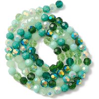 Brins de perles en verre électroplaqué, rondes facettées vertes 6x5mm — Perles à bijoux