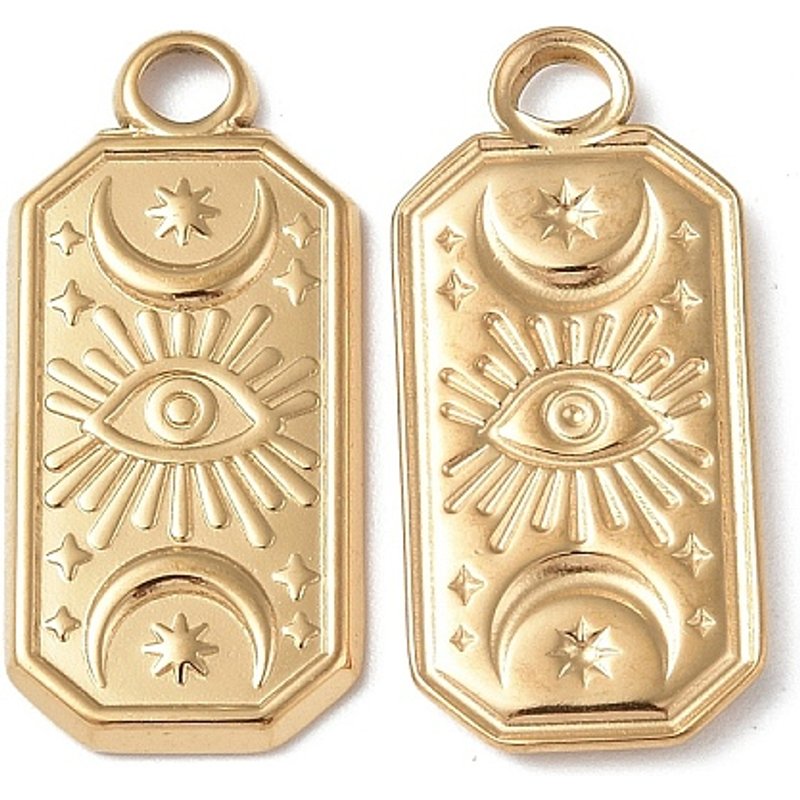 Pendentif Rectangulaire en Acier Inoxydable 304 avec Lune et Oeil — Breloques et pendentifs