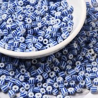 6/0 Opaque Colours Seep Glass Seed Beads, Blue, Stripe Pattern — Jewelry Beads
