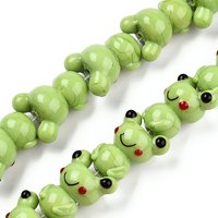 Handmade Bumpy Lampwork Beads Strands, Frog, Yellow Green