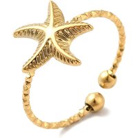 Ion Plating 304 Stainless Steel Starfish Open Cuff Ring for Women — Costume Jewelry