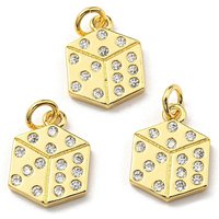 Brass Dice Pendant with Cubic Zirconia, 18K Gold Plated — Charms & Pendants