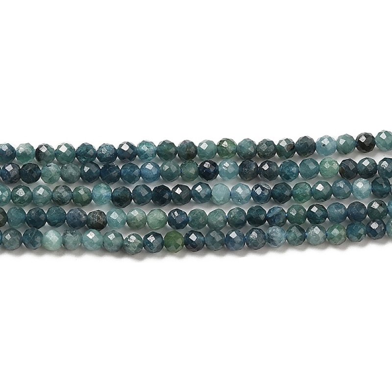 Brins de Perles de Tourmaline Bleue Naturelle, Ronde, Facettée, Grade AA — Perles à bijoux