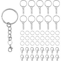 20Pcs Iron Split Key Rings with Curb Chains and Clasps — Jewelry Findings