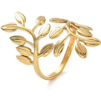 Ion Plating 304 Stainless Steel Open Cuff Leaf Ring for Women — Costume Jewelry