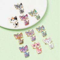 10Pcs Pendentifs en Émail en Alliage - Charms de Chat Multicolores — Breloques et pendentifs