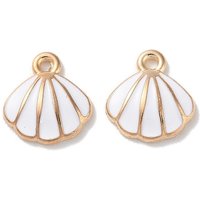 Pendentif en Émail en Alliage, Forme de Coquillage, Blanc, 11x10x2.5mm — Breloques et pendentifs
