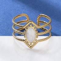 Bague à Manchette en Acier Inoxydable 304 Émaillé, Œil de Cheval, Plaqué Or 18K — Bijoux fantaisie