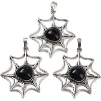 Natural Obsidian Spider Web Pendant in Antique Silver Plated Brass — Charms & Pendants