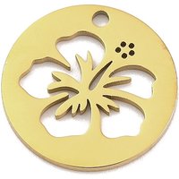 201 Stainless Steel Flower Charm, Laser Cut, Flat Round, Golden