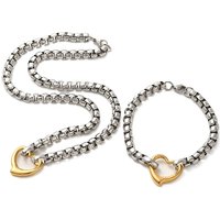 304 Stainless Steel Heart Pendant Necklace and Bracelet Set for Women — Costume Jewelry