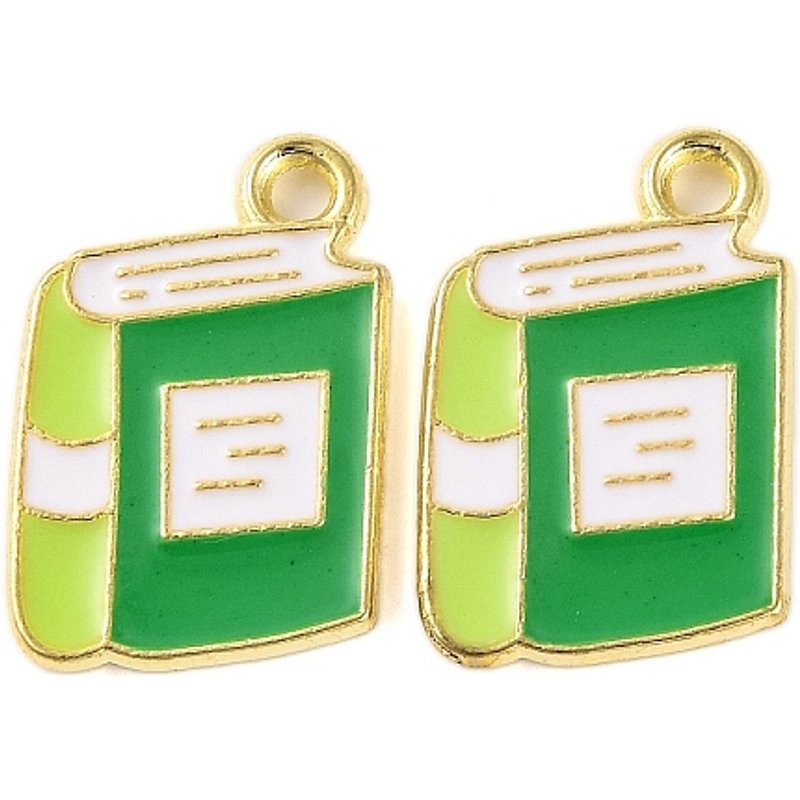 Golden Plated Alloy Enamel Book Charm Pendant - Green — Charms & Pendants