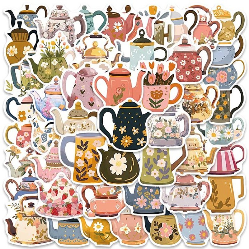 50Pcs PVC Waterproof Self-Adhesive Stickers - Teapot Design — Jewelry Making Tools