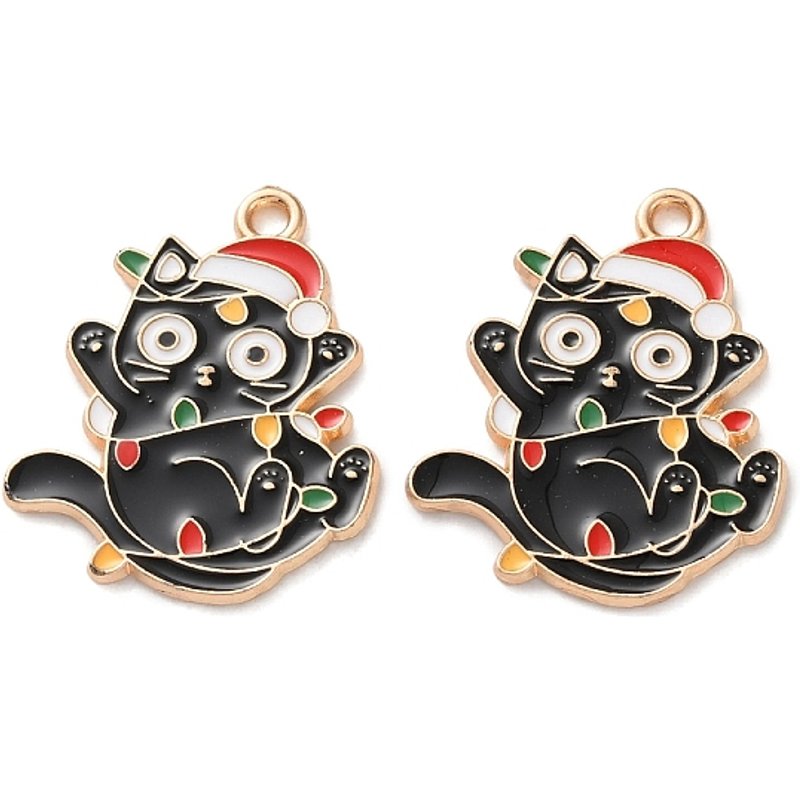 Pendentif Chat de Noël en Or Clair — Breloques et pendentifs