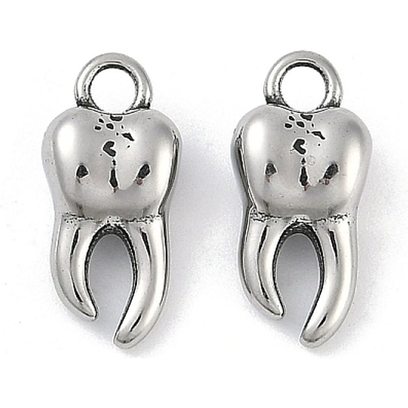Pendentif en Acier Inoxydable 316, Charme Dent en Argent Antique — Breloques et pendentifs