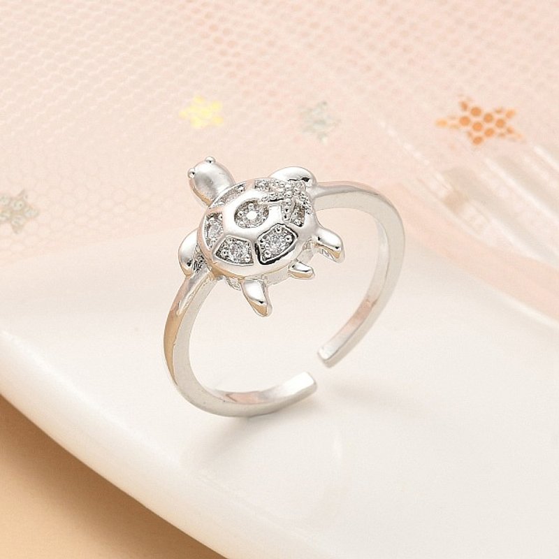 Bague ouverte en acier inoxydable 304 pour femmes avec design de tortue — Bijoux fantaisie