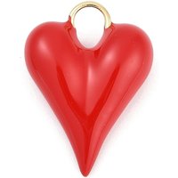 Pendentif en Émail en Laiton, Charm Coeur, Plaqué Or 18K, Rouge — Breloques et pendentifs