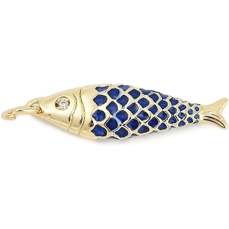 Charms de Poisson en Laiton avec Zircon Cubique, Bleu Foncé, Sans Cadmium ni Plomb — Breloques et pendentifs