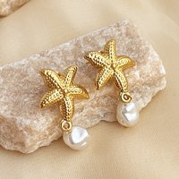 304 Stainless Steel Golden Starfish Dangle Stud Earrings — Costume Jewelry