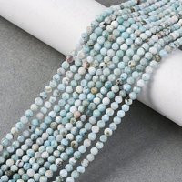 Brins de perles de Larimar naturel, facettées, rondes, 3mm, 136pcs — Perles à bijoux