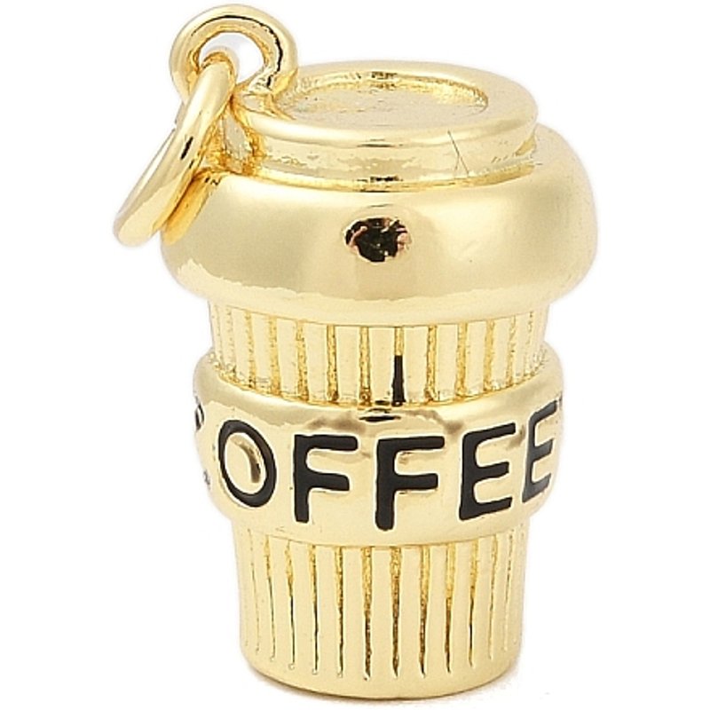 Brass Enamel Coffee Cup Charms with Jump Ring, 18K Gold Plated — Charms & Pendants