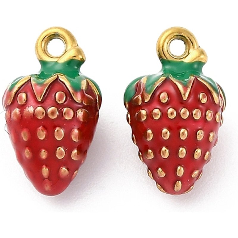 Pendentif en Émail de Fraise en Acier Inoxydable 304, Plaqué Or 18K — Breloques et pendentifs