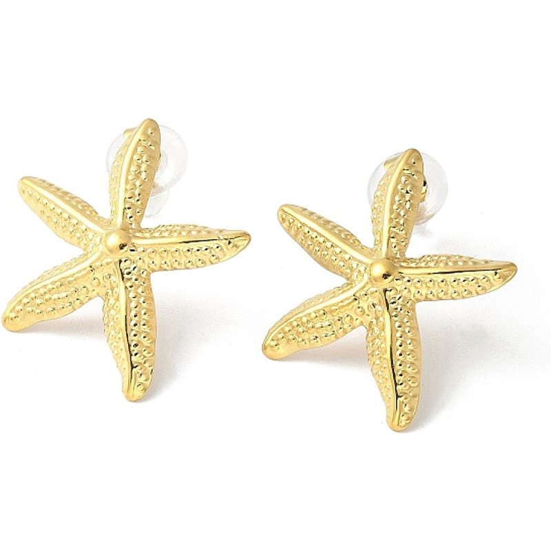 304 Stainless Steel Starfish Stud Earrings, 18K Gold Plated — Costume Jewelry