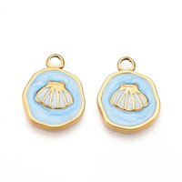 304 Stainless Steel Flat Round Pendants with Shell Charms — Charms & Pendants