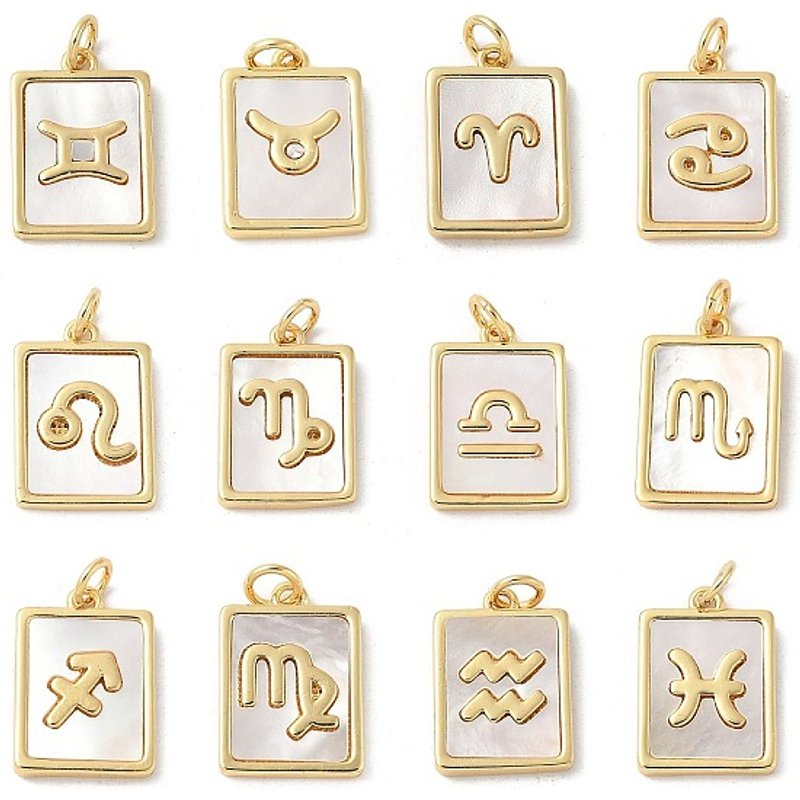 Brass Pave Natural White Shell Constellation Charms with Jump Rings — Charms & Pendants