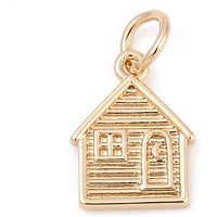 Charms en laiton Maison avec anneau, 12.5x9.5x2mm — Breloques et pendentifs