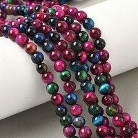 Brins de perles en œil de tigre naturel Grade B, teint, rond, 6-6.5mm — Perles à bijoux