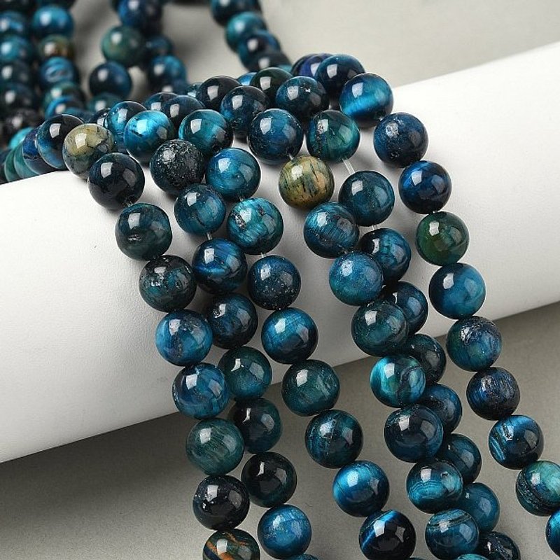 Brins de perles en œil de tigre naturel grade B, bleu marin, 8.5mm — Perles à bijoux