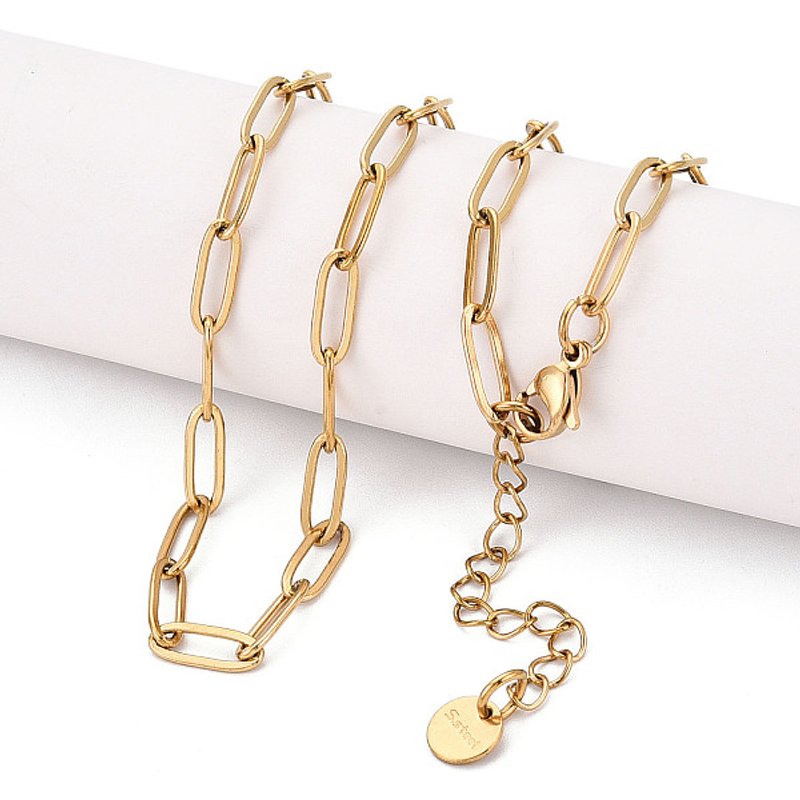 Collier en Chaîne Paperclip en Acier Inoxydable 304, Plaqué Or 18K — Collier pendentif