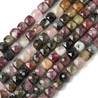 Natural Tourmaline Beads Strands, Faceted Cube, 4mm, 86pcs