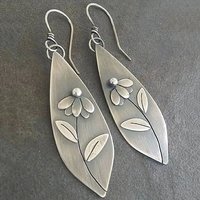 Boucles d'oreilles pendantes en alliage, design feuille avec fleur, 45mm — Bijoux fantaisie