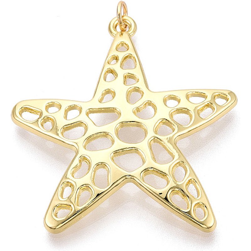 Pendentif Étoile en Laiton avec Anneau, Plaqué Or 18K — Breloques et pendentifs