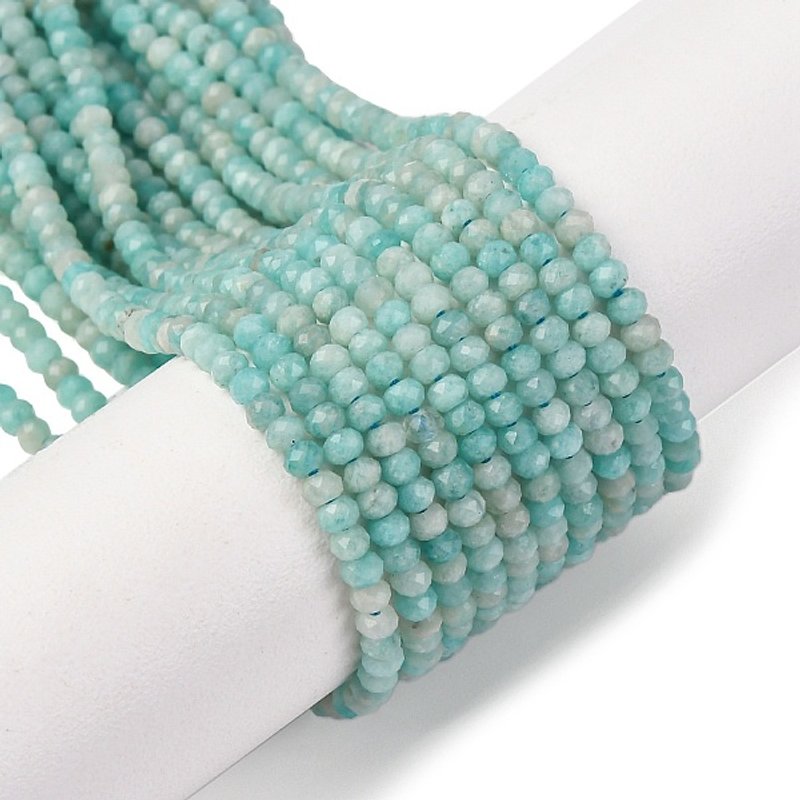 Faceted Rondelle Natural Amazonite Bead Strands, 3x2mm, 185pcs — Jewelry Beads
