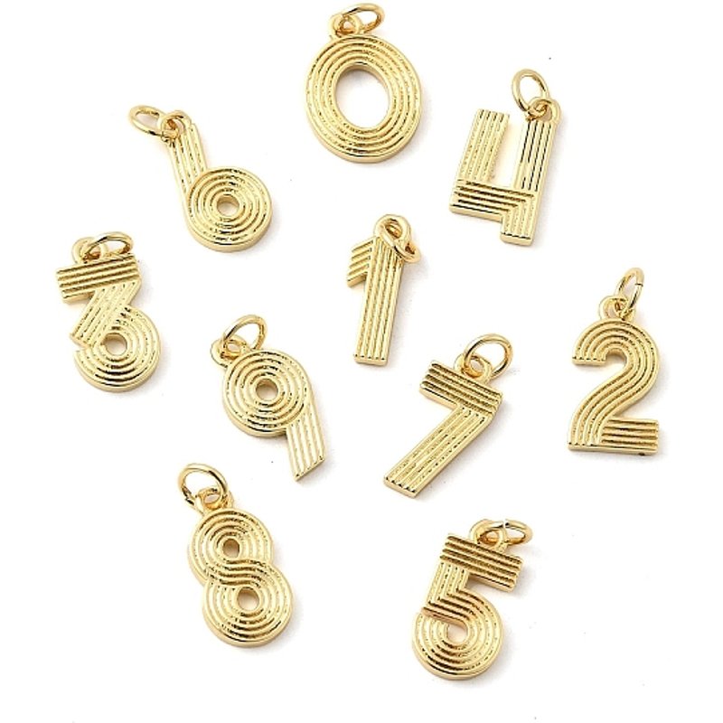 Charms Numériques en Laiton, Plaqué Or 18K, Sans Plomb, avec Anneau — Breloques et pendentifs