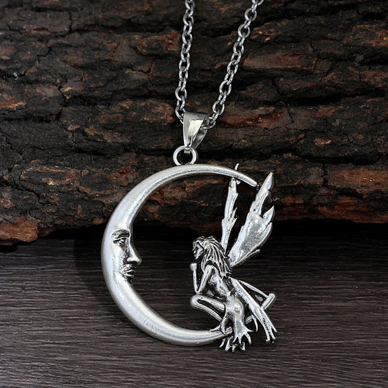 Collier Pendentif en Alliage de Zinc de Style Tibétain pour Femmes, Fée avec Lune — Collier pendentif