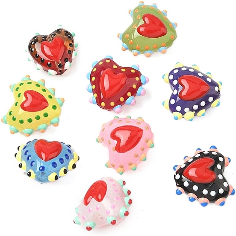 Handmade Lampwork Bumpy Heart Beads with Enamel, Mixed Colors — Jewelry Beads