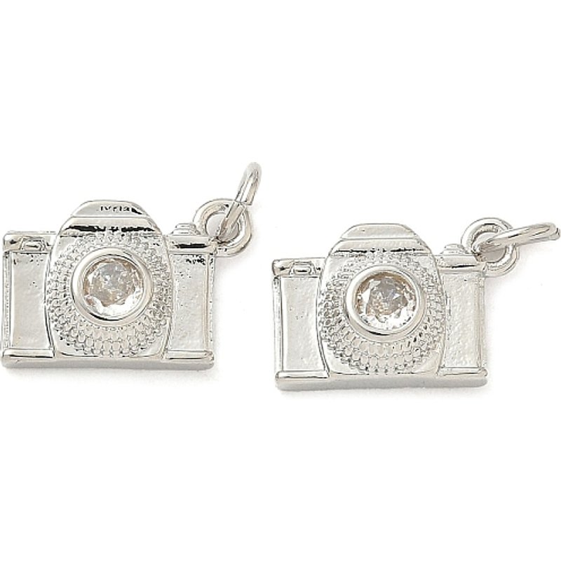 Brass Pave Cubic Zirconia Camera Charms with Jump Ring — Charms & Pendants