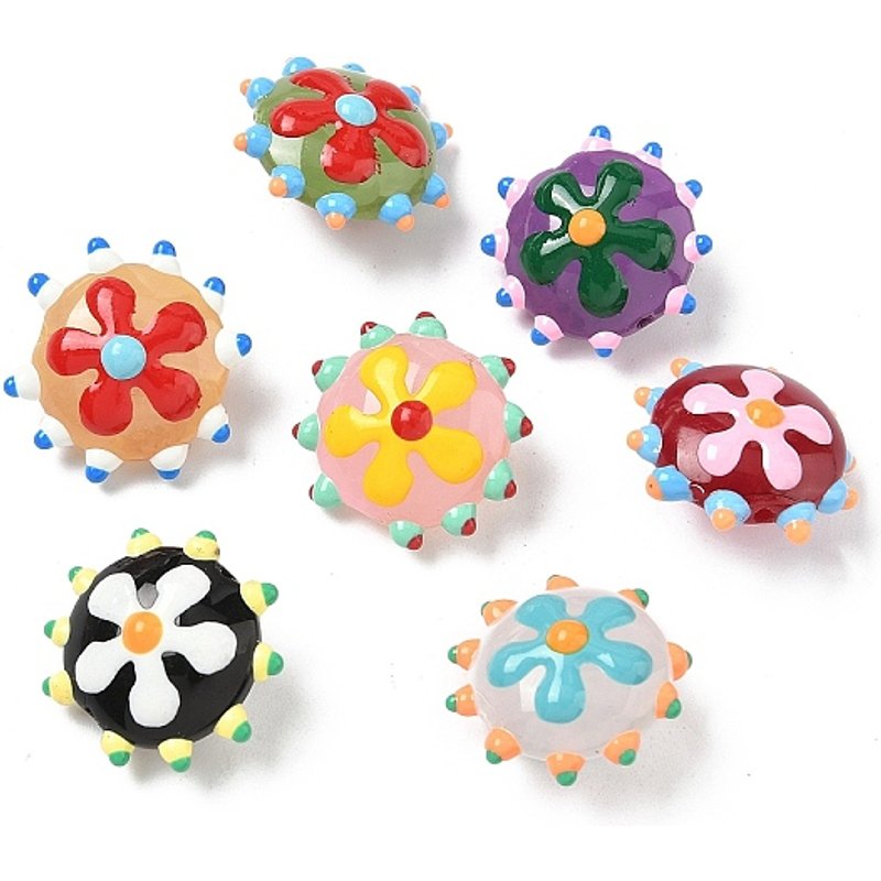 Perles en Émail Lampwork Fait Main, Fleur Bumpy, Couleurs Mélangées — Perles à bijoux