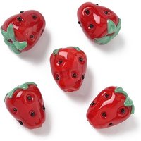 Perles Lampwork Artisanales, Fraise, Rouge, 17.5x14-14.5mm — Perles à bijoux
