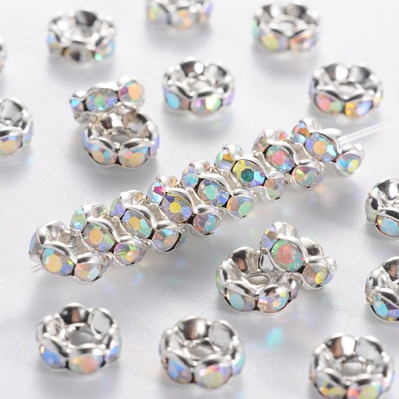 Perles Intercalaires en Laiton Grade A avec Strass, Bord Ondulé, Argent, 6x3mm — Perles à bijoux