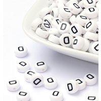 Perles Acryliques Lettres, Ronde Plate, 7x4mm, 3500pcs/500g — Perles à bijoux